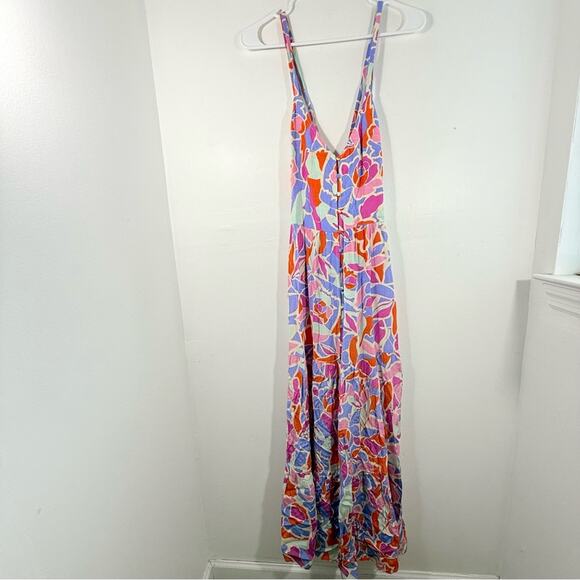 FRNCH Paris Amande Multicolor Geometric Maxi Tiered Textured Dress Small - Picture 2 of 16